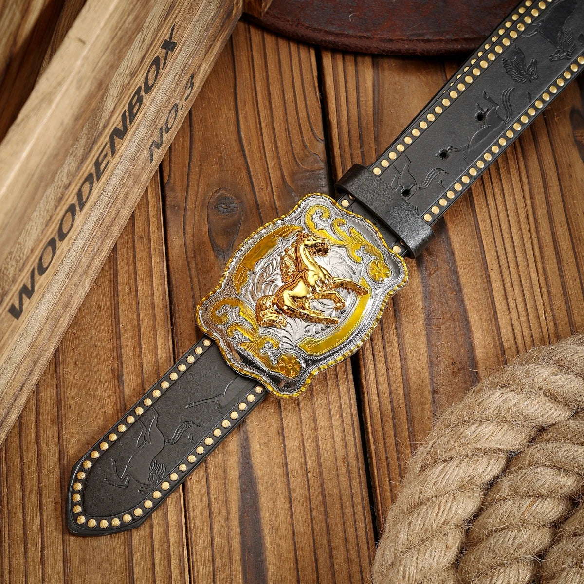 A Western-style buckle PU belt suitable for both men and women, and a unique retro casual belt (with perforated nails)