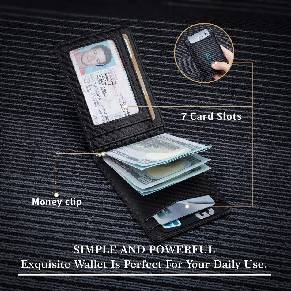 Rfid Carbon Fiber Men Wallets Man Card Holder Money Bag Slim Thin Mini Wallet Male Small Short Purse Black Walet Billfold Vallet