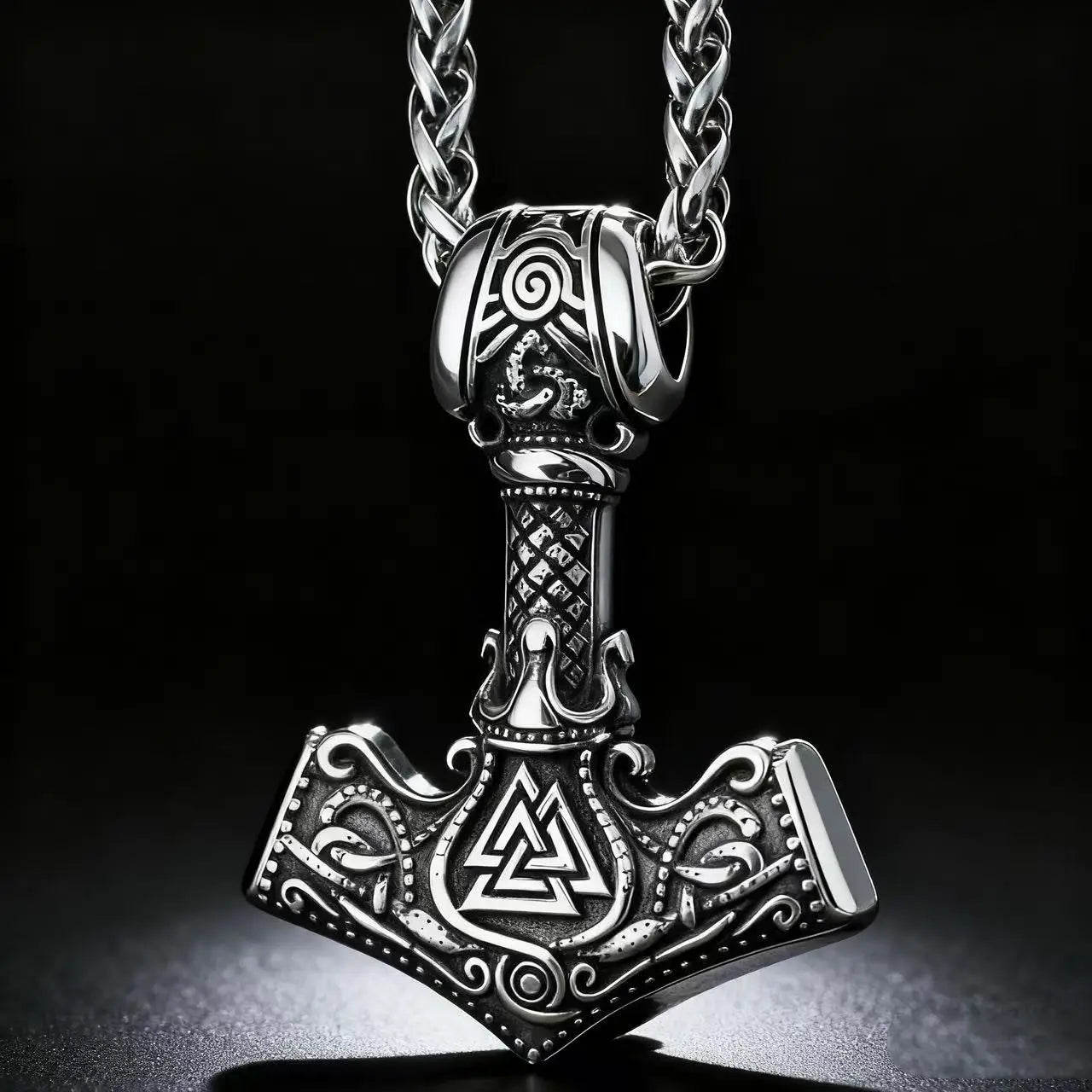 HNSP 316L Stainless Steel Mjolnir Thor Hammer Viking Norse Rune Pendant Necklace For Men Vintage Jewelry Accessories Ideal Gift