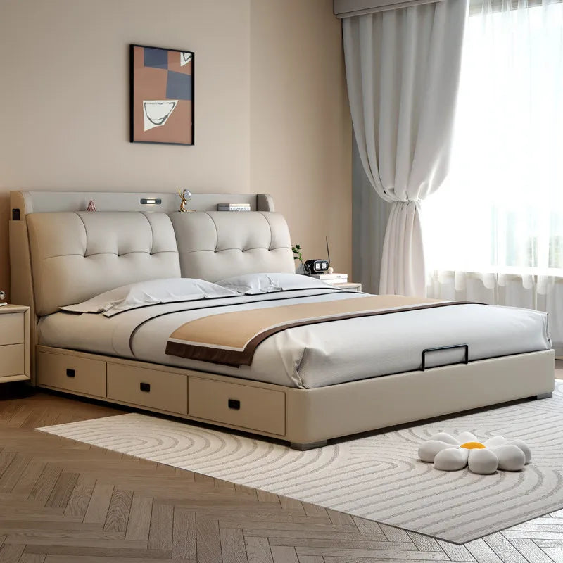 Double 1.8m Beds Storage Headboard Upholstery Minimalist Drawers Beds Frames Multifunctional Muebles Para El Hogar Furniture