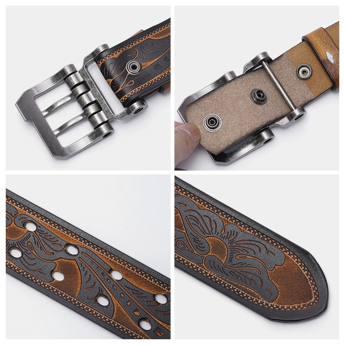 BISON DENIM Men Belt High Quality Leather Belt For Men Genuine Leather Strap Luxury Pin Buckle Fancy Vintage Jeans Belt For Men - Kimlud