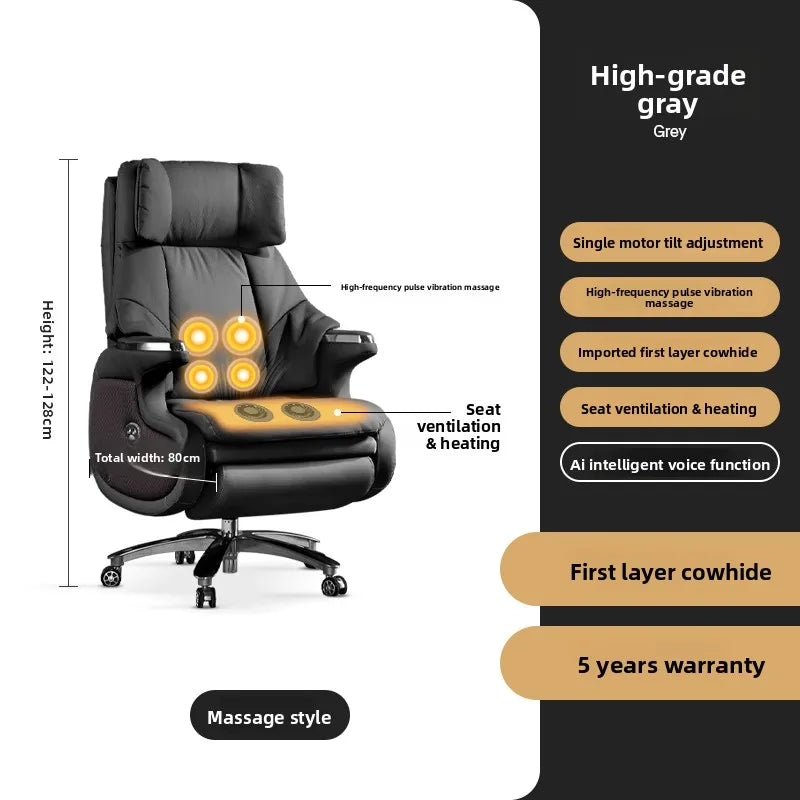 Electric Massage Boss Chair Heated Ventilated Gaming Chair Genuine Leather Executive Computer Seat Luxury Ergonomic Office Chair