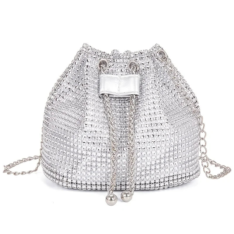 Sparkling Rhinestone Embellished Drawstring Crossbody Bag, Multi-Functional Bucket Purse, Formal Handbag for Women Daily Commute