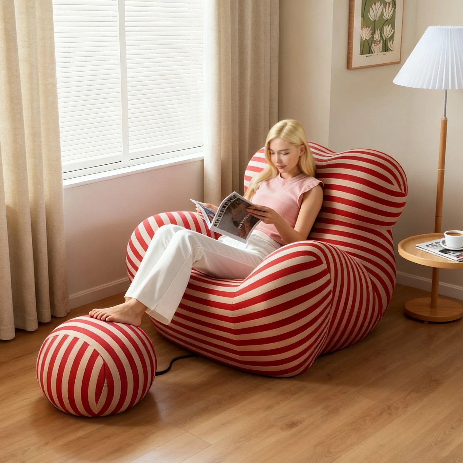 Bean Bag Chair for Adults,MemoryFoam Sofa,Floor Reading Chair withOttoman,Comfy Single Living Room Couch,Boneless Chair