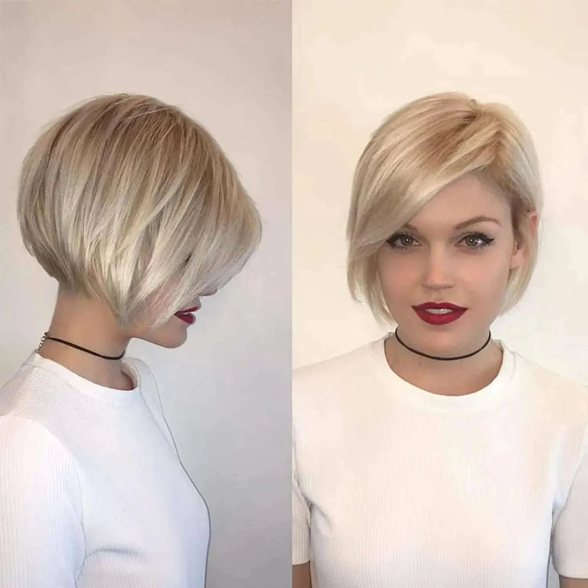 Women's Fashion Bob Blonde Highlights Short Blonde Wigs with Brown Mixed