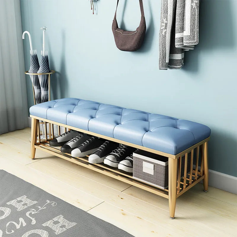 Modern Entryway Metal Shoe Cabinet Luxury Living Room Sofa Stool with Cushion Scandinavian Changing Stool Home Hall Furniture - Kimlud