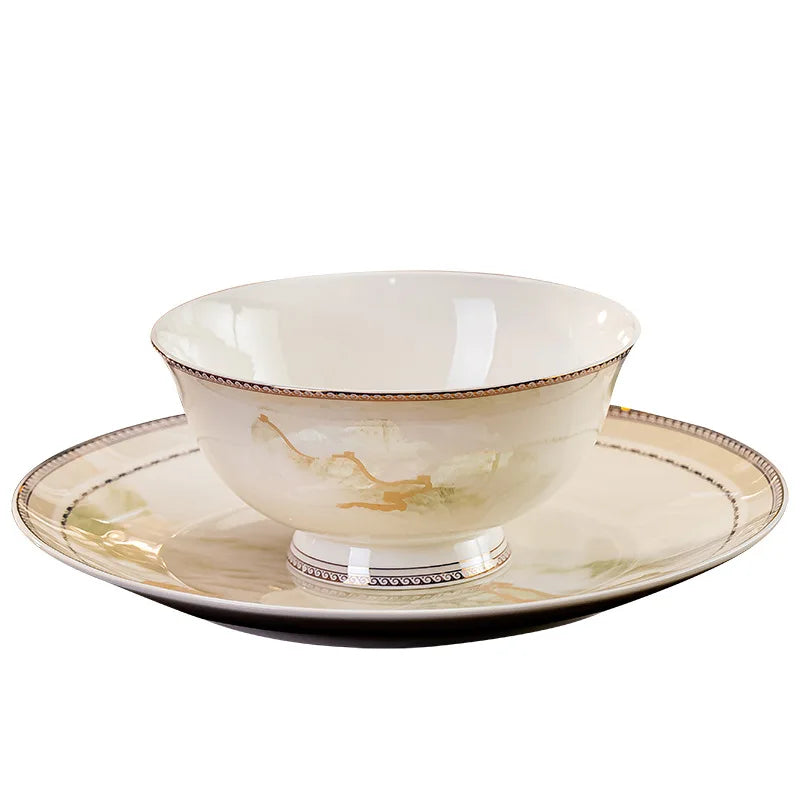 Jingdezhen dish set housewarming tableware set bowl and plate ceramic tableware set light luxury plate bowl | Kimlud...