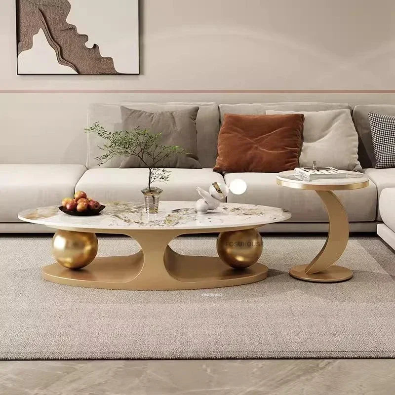 Italian Bright Rock Plate Coffee Tables Nordic Living Room Furniture Home Iron Art Corner Table Light Luxury Oval Side...