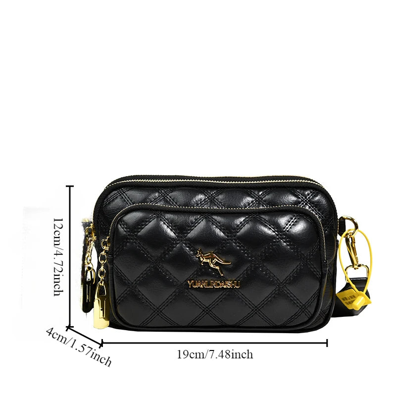 Argyle Pattern Simple Shoulder Bag, Multiple Pockets Crossbody Bags, Zipper Closure Women Leather Bag, Designer Bag,...