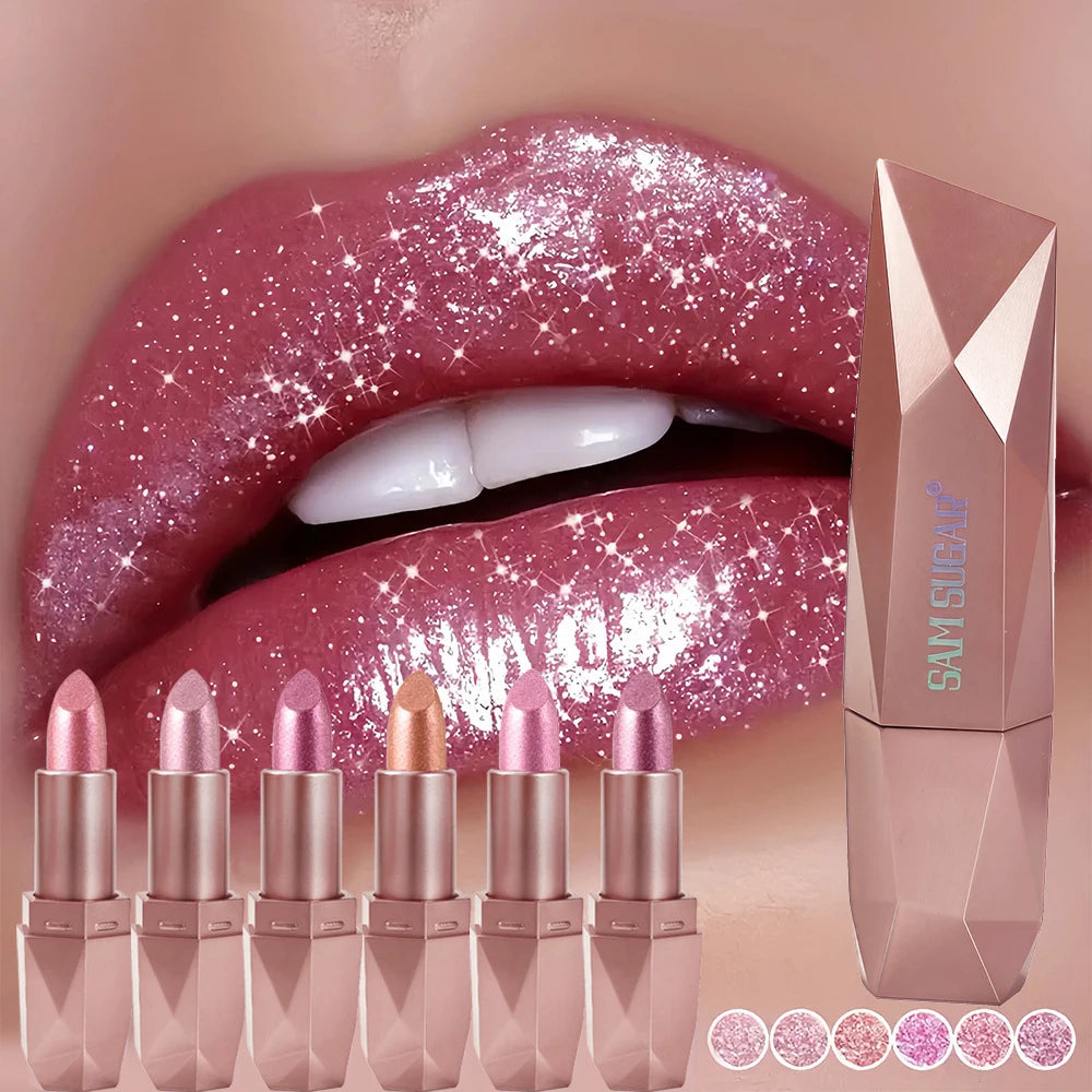 3D Metallic Diamond Lipstick Gradient Pink Purple Moisten Shine Glitter Lip Plumper Makeup Velvet Lip Glaze Pigmented Cosmetics