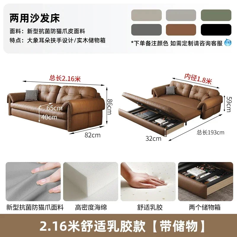 European Living Room Sofa Bed Brown Faux Leather Italian Modern Sleeper Double Couch Chaise Lounge Small Divano Letto...