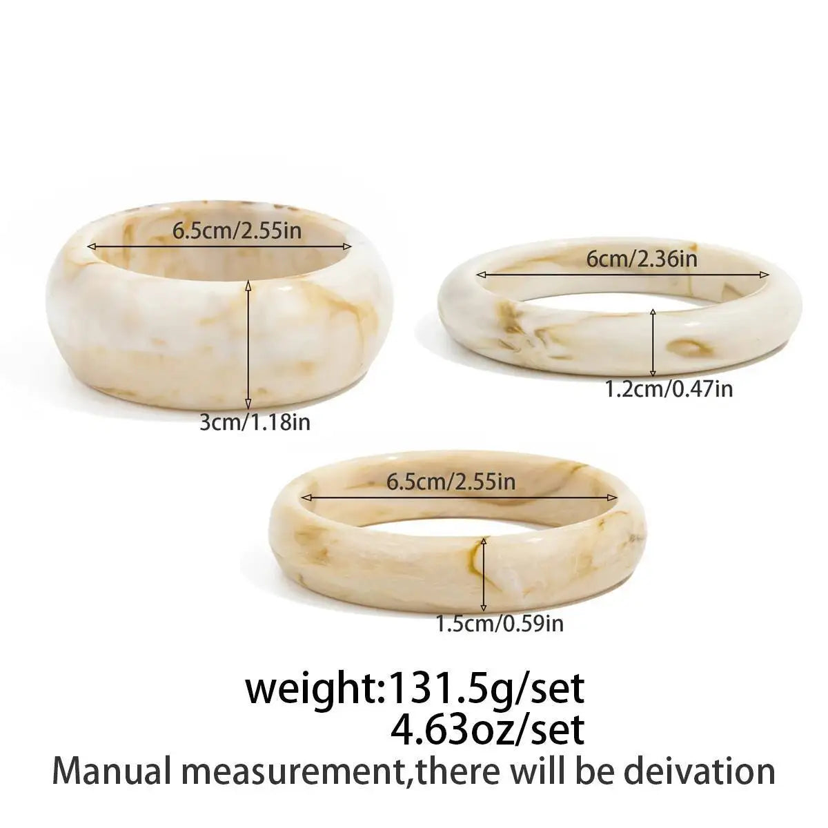 Ingemark 3Pcs/Set Vintage Beige Resin Bangles for Women on Hand 2025 New Trend Boho Stacking Charm Bracelets Y2K Jewelry...