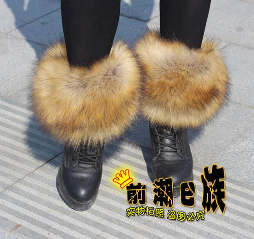 Luxury Faux Fur Fox Artificial Raccoon Shoes Cover Leg Warmers Ankle Boots Feet Cuffs Socks Cover Shoes Sleeve Elastic DIY - Kimlud