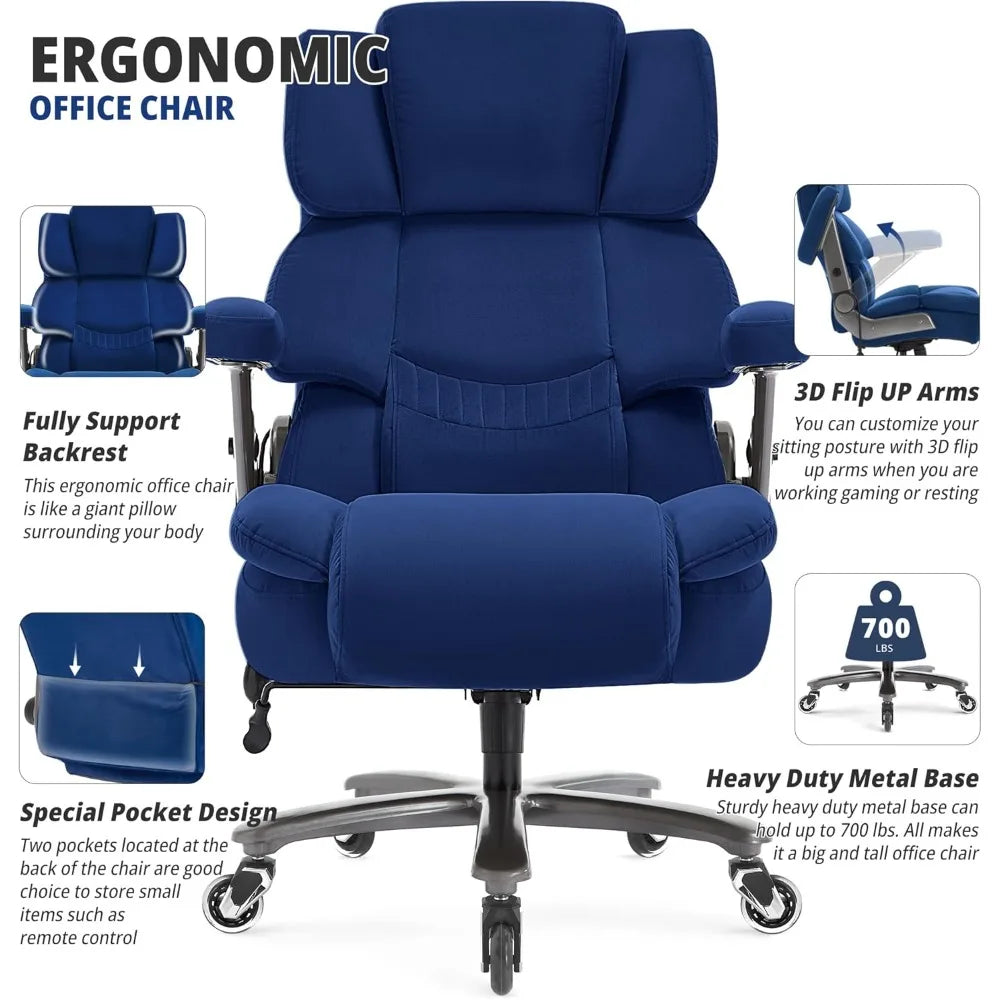 700lbs Big and Tall Office Chair-Large Computer Chair with Adjustable Lumbar Support 3D Flip Arms Plus Size Wheels,