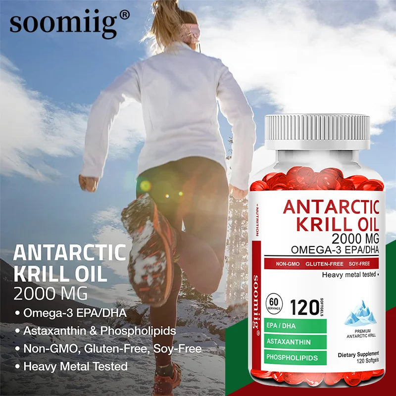Antarctic Krill Oil - Supports Brain,Cardiovascular,Joint,Eye & Skin Health - Omega-3 EPA, DHA, Astaxanthin - 120...