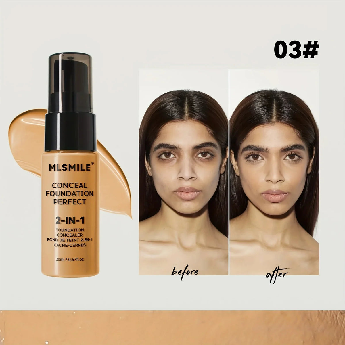 2-In-1 Oil Control Liquid Foundation And Conceal, Full Coverage Long Lasting Waterproof, Hydrating And Brightening Concealer
