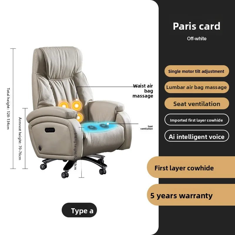 Electric Massage Boss Chair Heated Ventilated Gaming Chair Genuine Leather Executive Computer Seat Luxury Ergonomic Office Chair