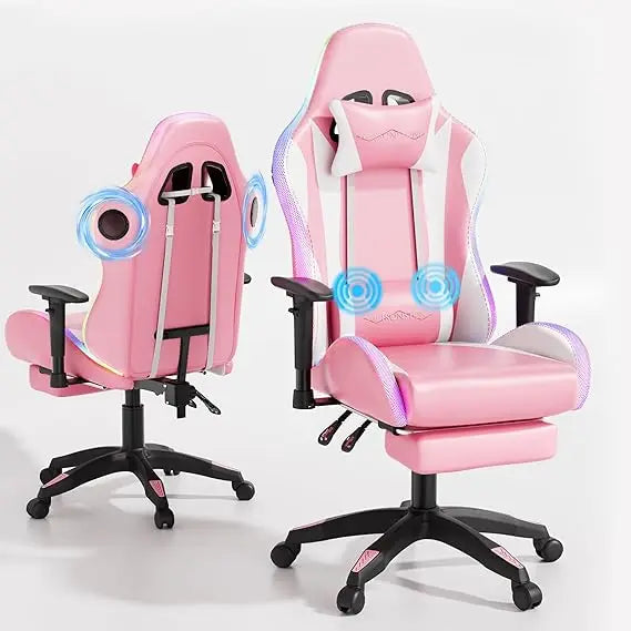 Gaming Chair, Video Game Chair with Bluetooth Speakers and Led Lights, Office Chair with Massage and 3D Armrest High Back Compu