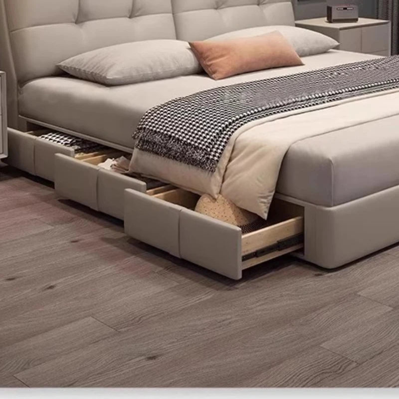 Storage Leather Double Bed Modern Minimalist Frame Luxury Double Bed Cheap Storage Camas Matrimoniales Bedroom Furniture...