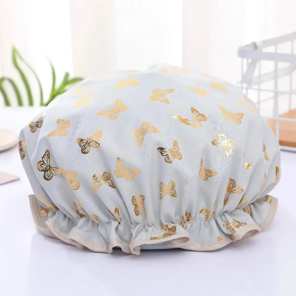 【Hot sales】Double Shower Cap Waterproof Hair Cap Hot Gold Printed Terylene Cotton Shower Cap Bathing Women