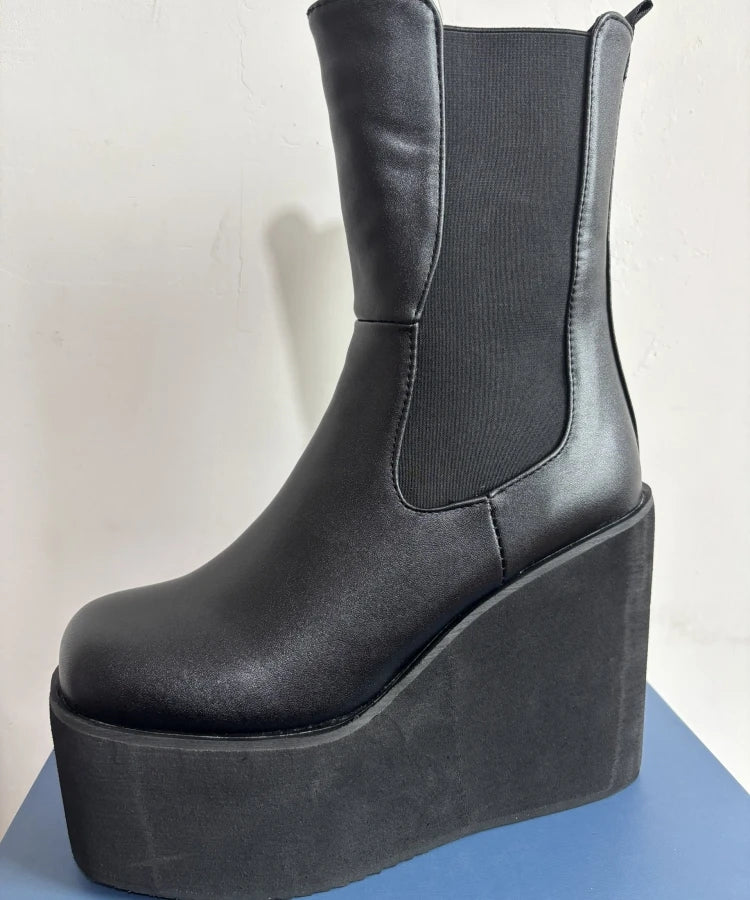 Platform Ankle Boots For Women Shoes Black White Wedges High Heels Gothic Boot Casual Autumn Winter Shoes Female Waterproof