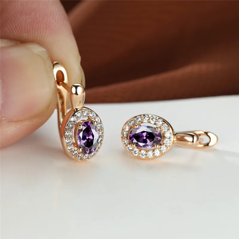 Cute Female Rose Gold Color Crystal Blue Stone Earrings Dainty Oval Zircon Wedding Jewelry For Women | Kimlud Mid Range...