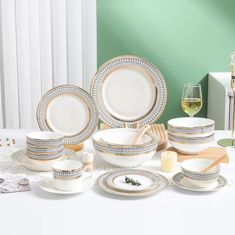 Nordic Fine Bone China Plates Set Dinner Serving Kitchen Dessert Plate Dish Tableware Porcelain Plate Bowl Dishware...