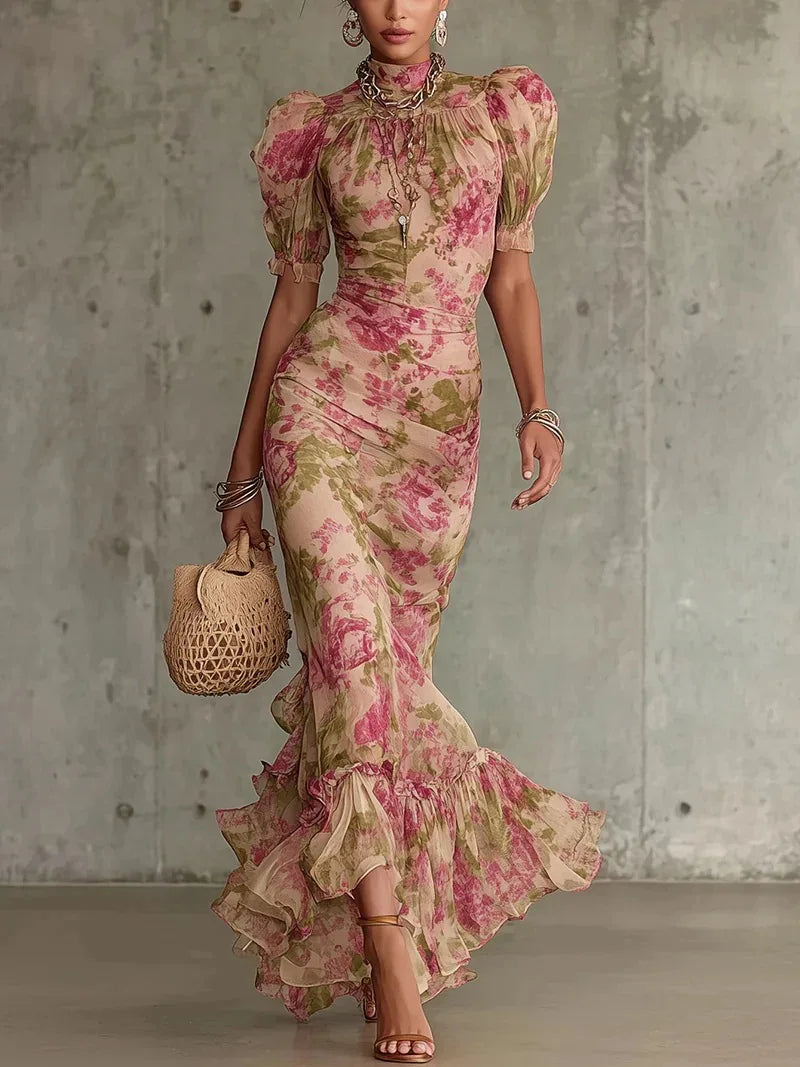 Sexy Bodycon Floral Long Dresses For Women Summer 2026 Fashion Short Sleeve O-neck Slim Maxi Dresses Elegant | Kimlud...