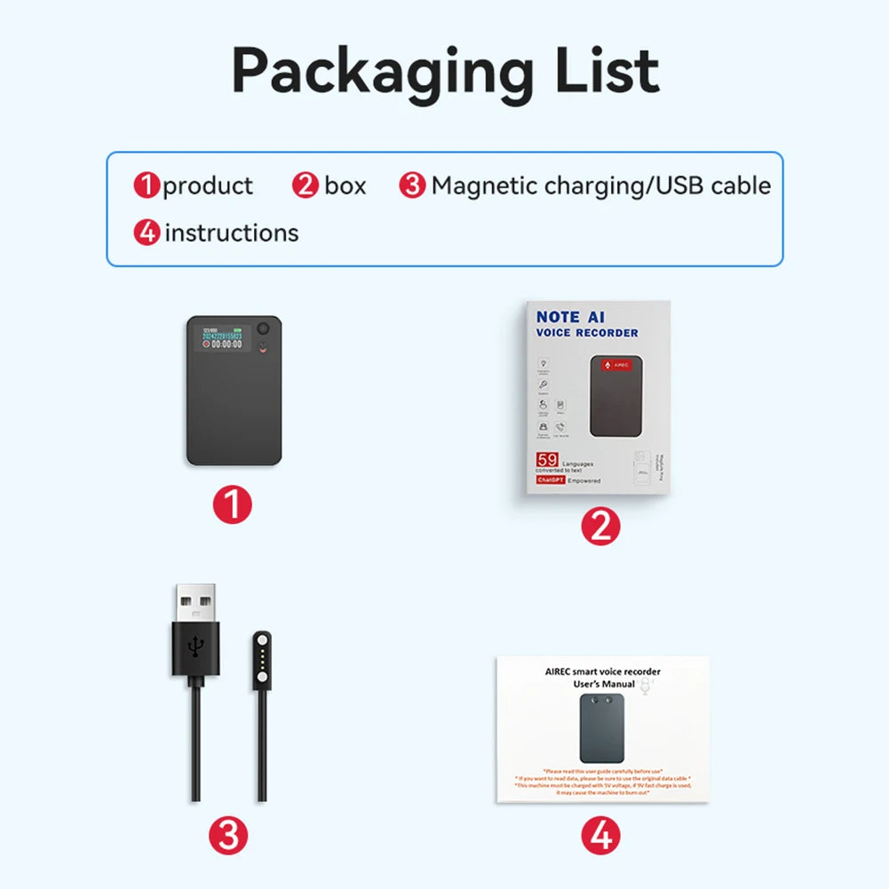 ChatGPT AI Voice Recorder APP Control AI Record Translation Device LED Indicator Intelligent Voice Recorder for Business Travel