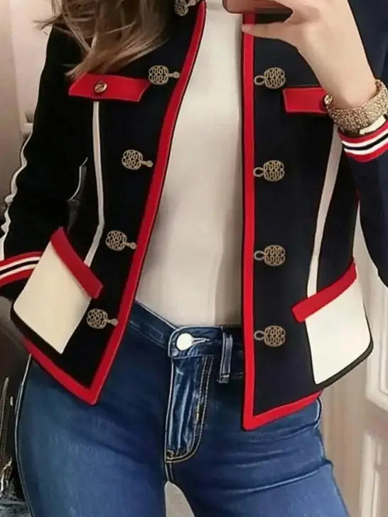 Krisstargirl Vintage Coats for Women 2025 New Fall Winter Buttoned Contrast Color Streetwear Open-front Jacket for Women Clothes