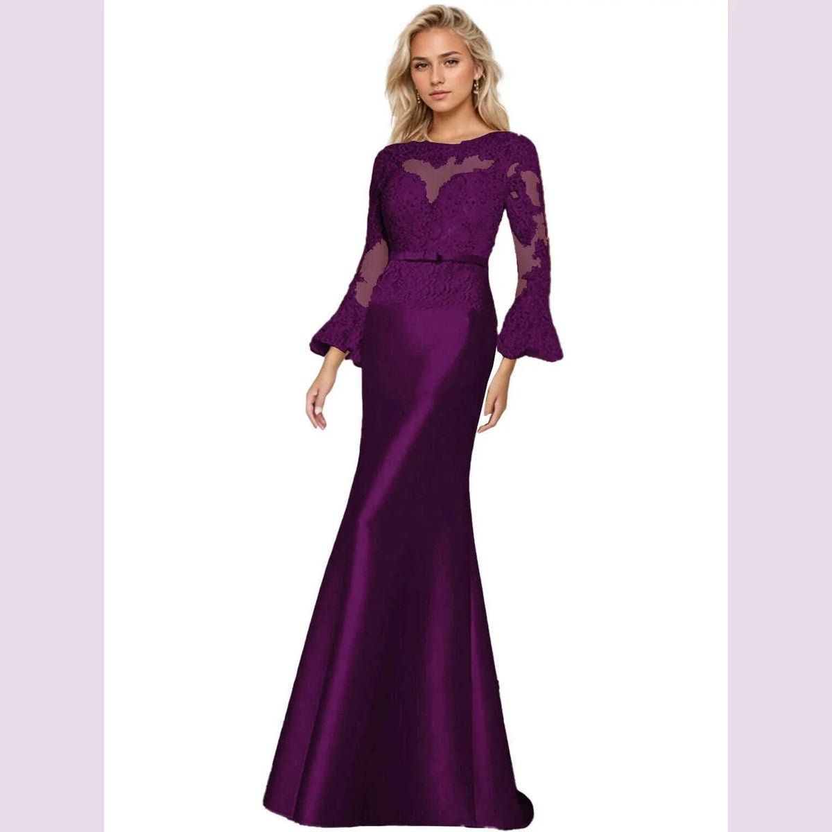 Elegant Sheath Wedding Guest Dress Scoop Neck Long Sleeve Satin Lace Beading Applique Sweep Train Prom Gown 2025 Free Customized