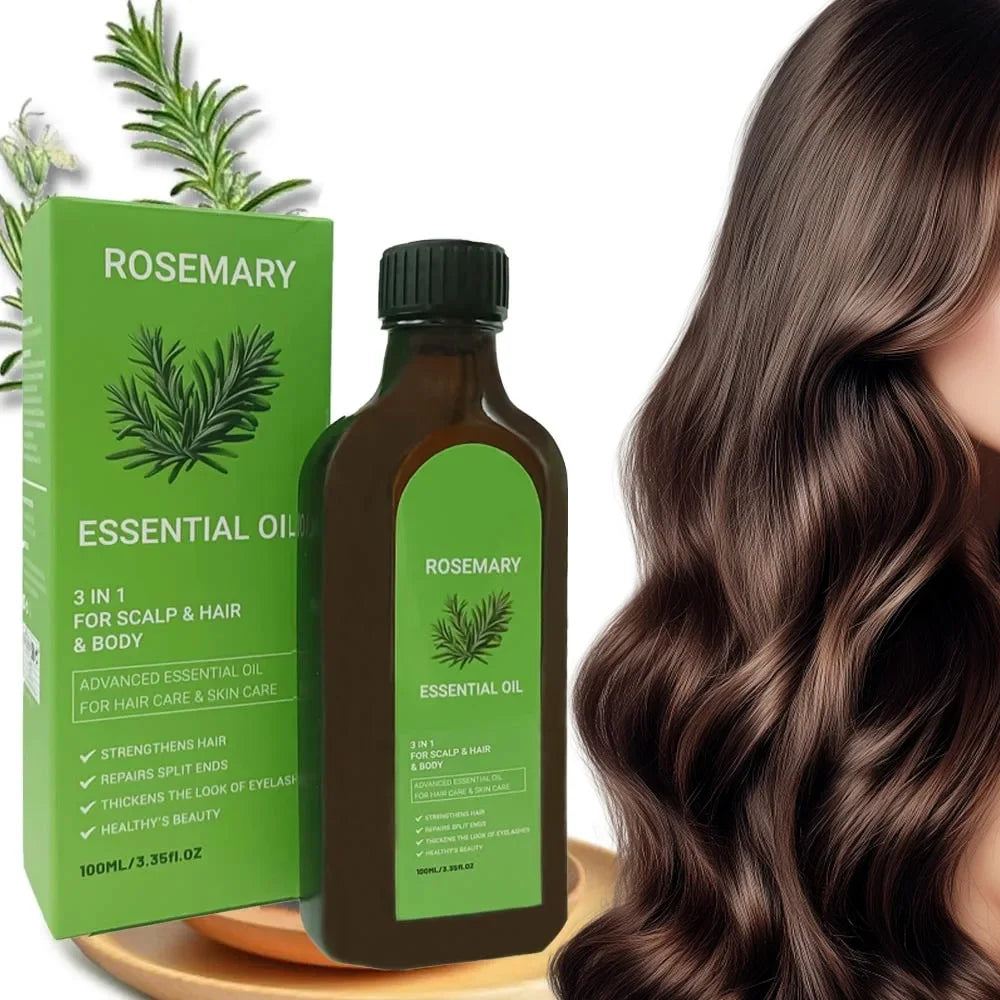 3-in-One Hair Care Essential Oil: Rosemary Essence Oil Nourishes and Moisturizes Hair, Repairs Damage and Improves Irritability