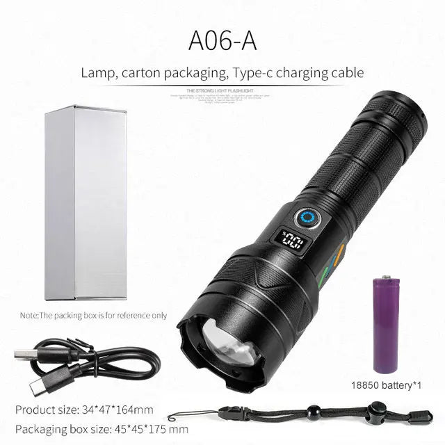 Super Bright Laser Flashlight Zoomable USB Rechargeable Torch Lamp 5 Lighting Modes Outdoor Adventure Long Range Flashlight