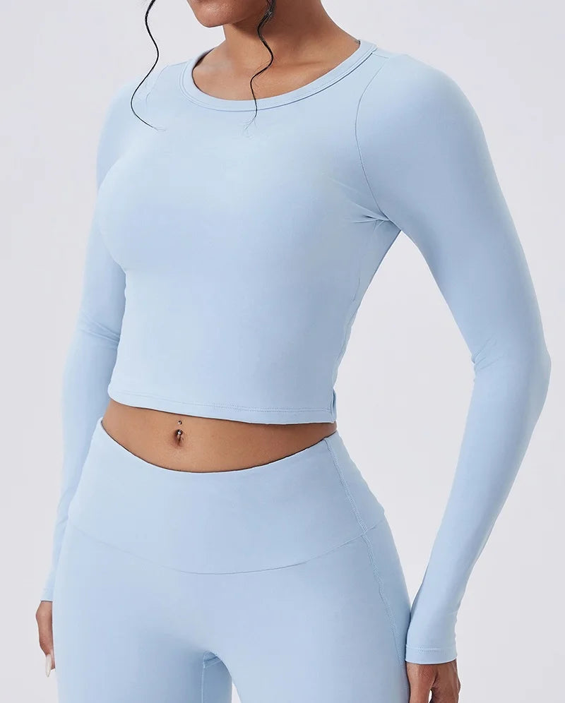 Cloud Hide SEXY Back Grey Yoga Shirts for Women Long Sleeve Pilates Blouse Sports Gym Fitness Top Running T-Shirt Workout Shirt - Kimlud