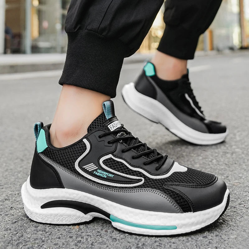 2026 New Men Sneakers Mesh Platform Shoes Fashion Outdoor Man Running Shoes Lace Up Breathable Men Shoes Durable Tenis Masculino