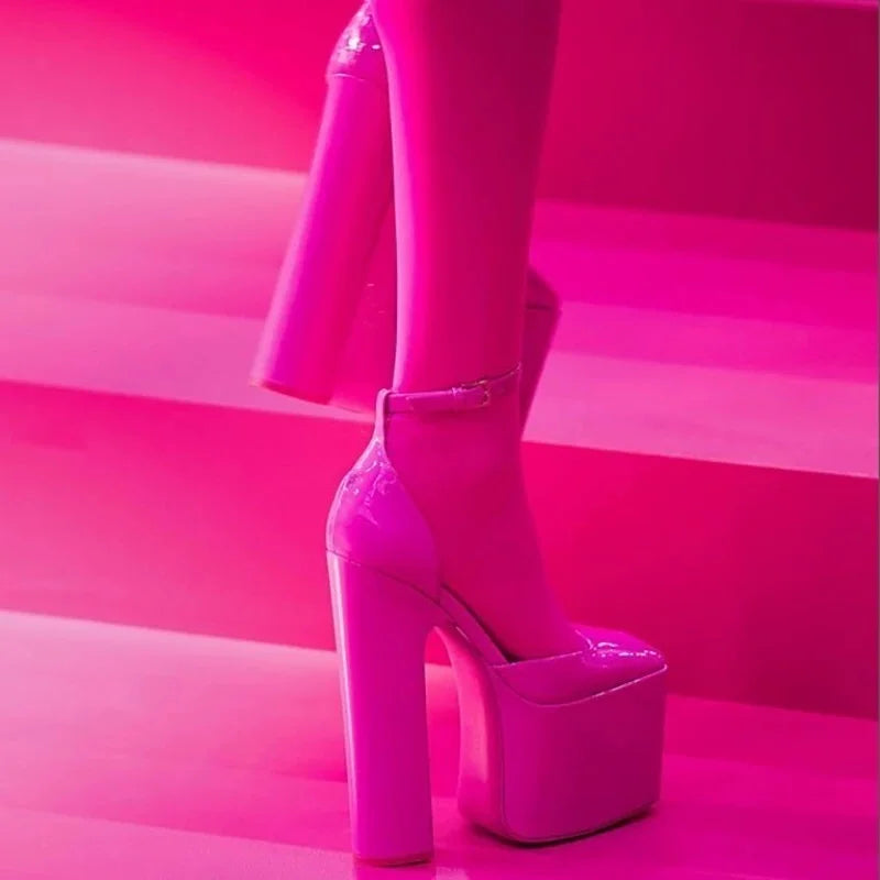 Summer Super High Heels Women's Sandals Square Toe Crude Heel Platform Female Pumps Thick Bottom Party Wedding Lady Single Shoes - Kimlud