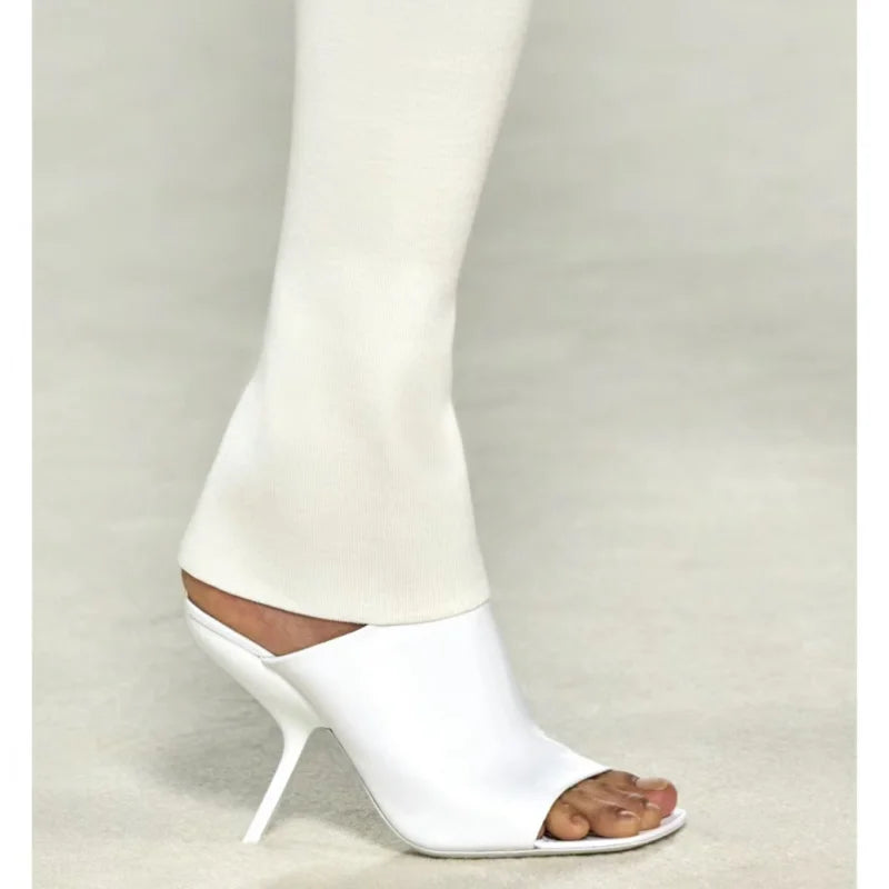 2025 New Style Women's High Heels Shoes Patent leather Pointed Toe Solid Color Night Club Party Shoes Femme Summer Half Slippers