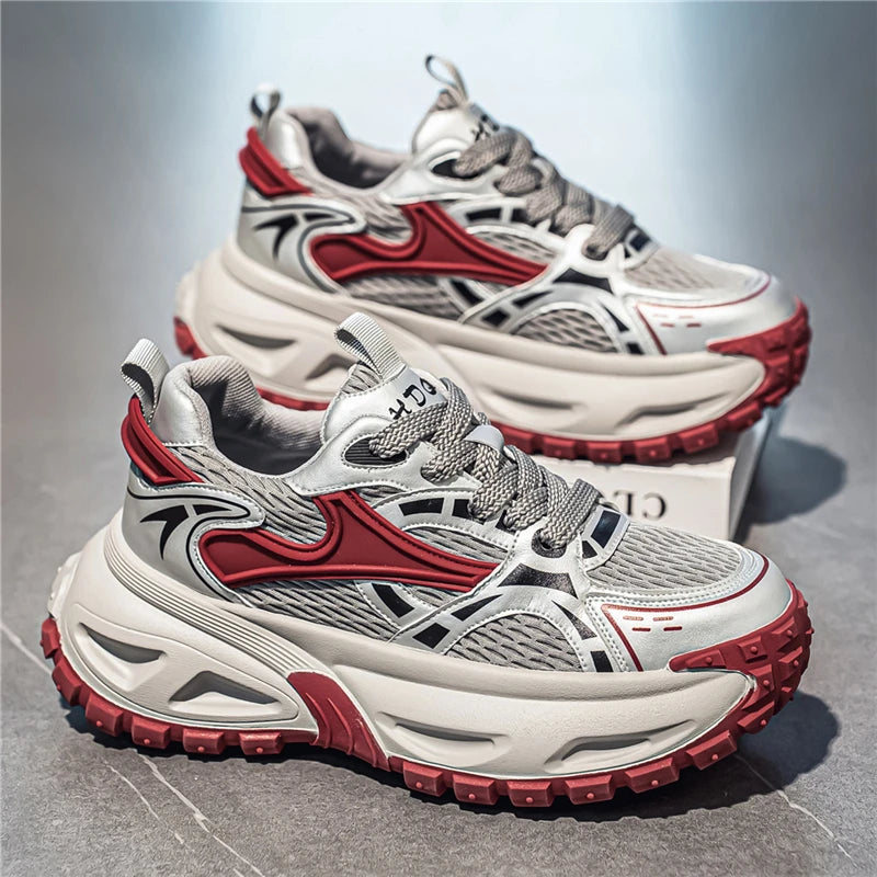 Chunky Sneakers Mens Original Designer Sports Shoes Fashion Casual Leather Fabric Breathable Height Increased Platform Gym Shoes