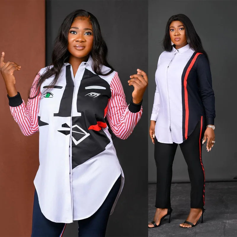 M-6133 European and American Fashion Positioning Multiple Long Sleeve Printed Shirts Autumn Style