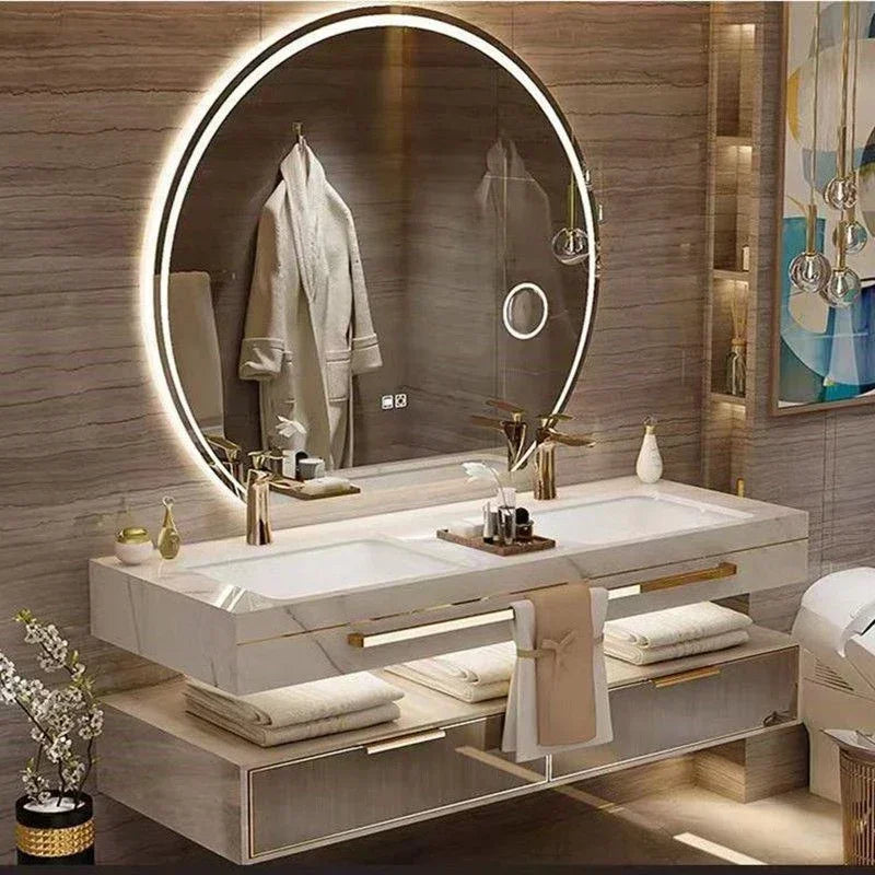 Modern Slate Bathroom Cabinet with Smart Mirror Ceramic Double Washbasin Bathroom Vanity Cabinets Under Sink Bathroom Furniture - Kimlud