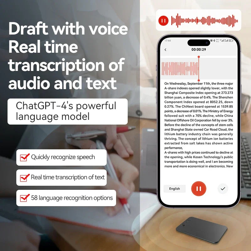 8-128GB AI ChatGPT-4 Intelligent Voice Recorder Audio App Phone Call Record Transcribe Summarize Voice to text conversion Device