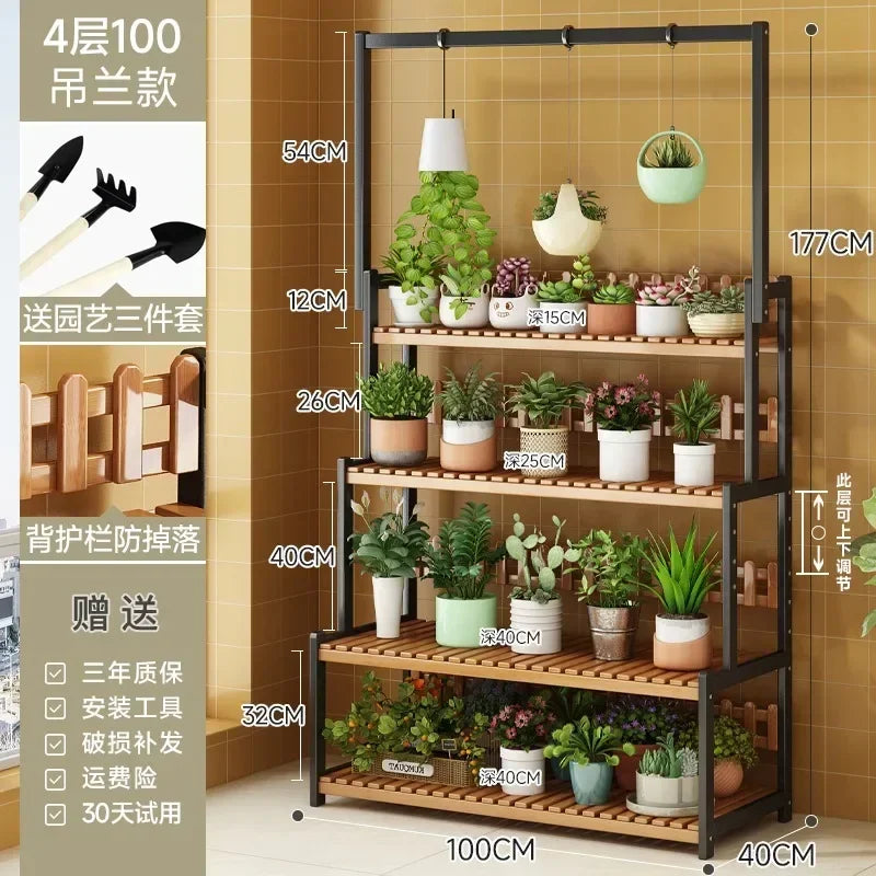 Black Outdoor Plant Shelf Rack Flowers Luxury Universal Square Plant Shelf Rack Tiered Bamboo Bitki Rafları Garden...