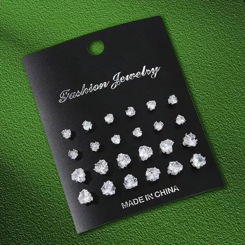 12 Pairs Set Stainless Steel Stud Earrings with Gemstone Buds Round Earrings Unisex Fashion Jewelry Gifts | Kimlud...