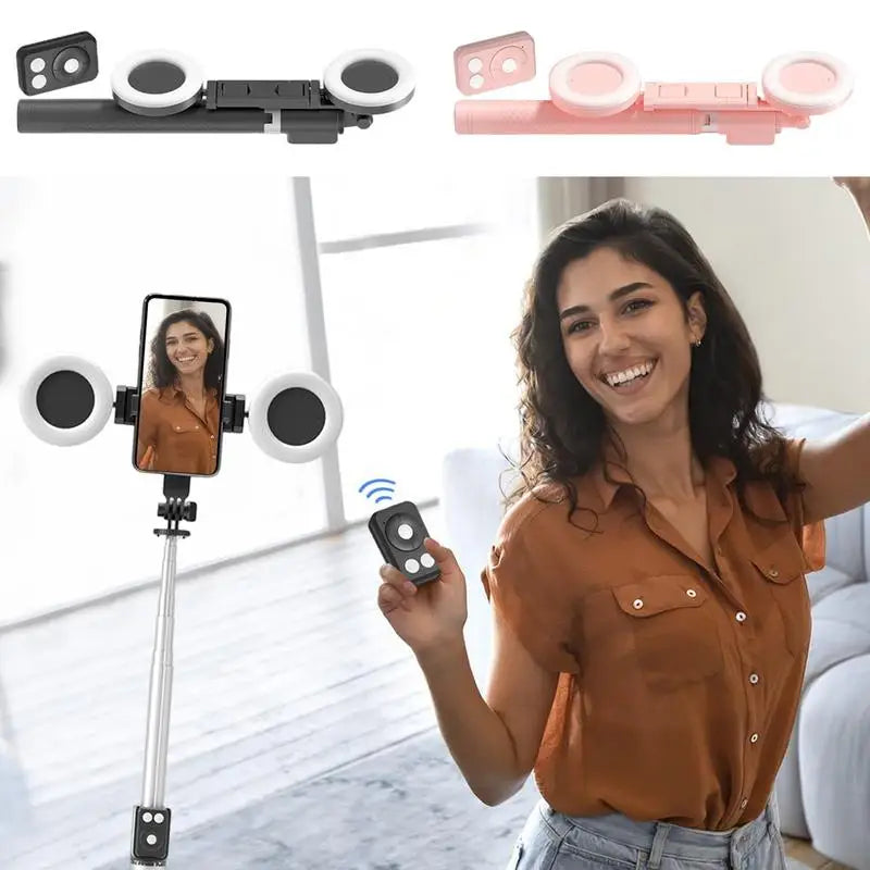 6 In 1 Selfie Stick Tripod With 2 Lights 67Inch Height Wireless Remote Phone Tripod Stick Cell Phone Holder Travel Phone Tripod