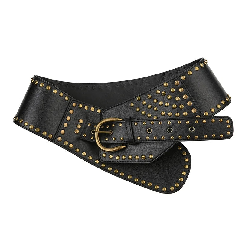 1Pcs Women's Wide Waist Waistband Fashion PU Leather Belt with Studs & Buckle - Perfect for Casual Wear Weddings Parties & More