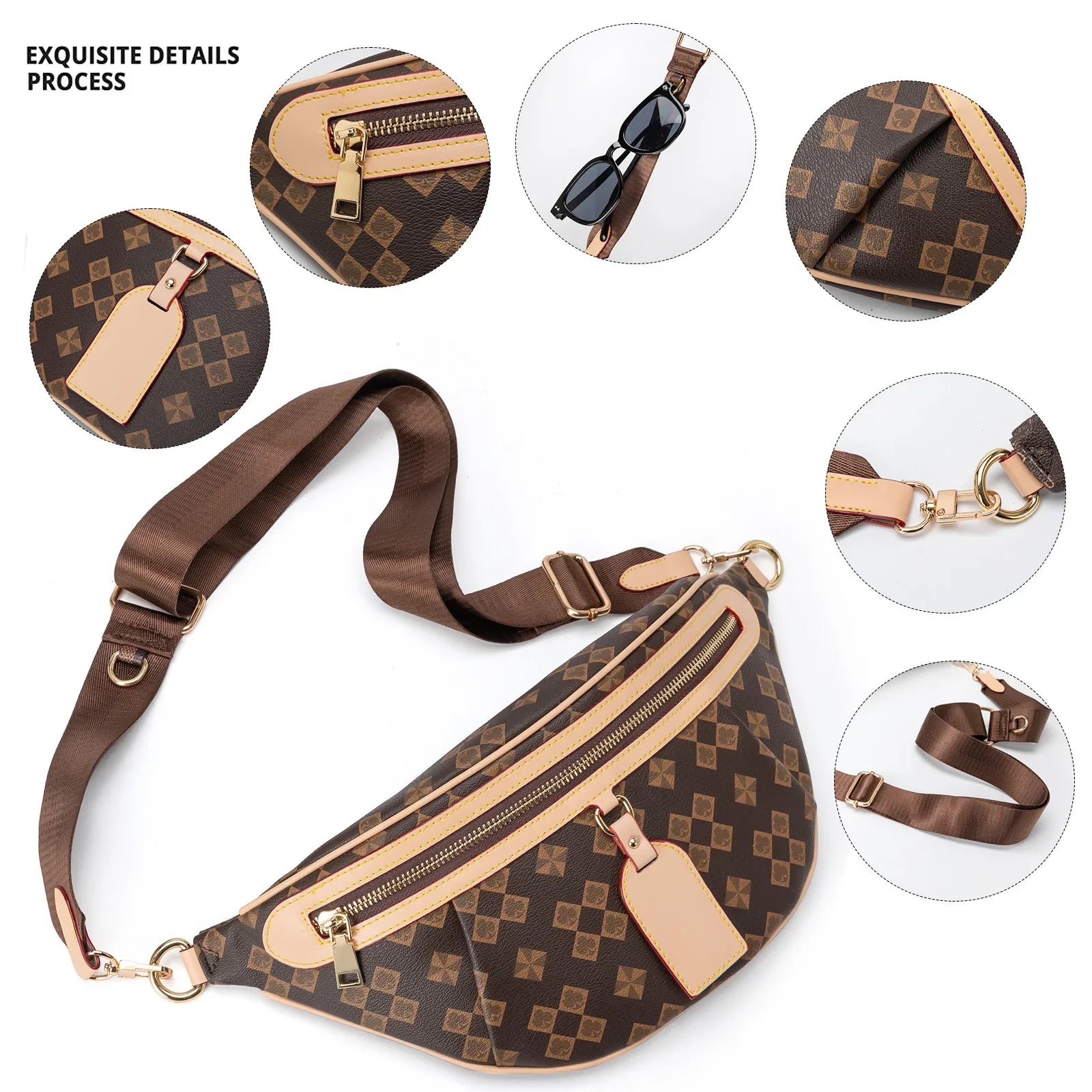 Vintage Four-Leaf Clover Windmill Diamond Pattern Women's Crossbody Chest Bag Outdoor Sports Travel Cycling Sling Bag