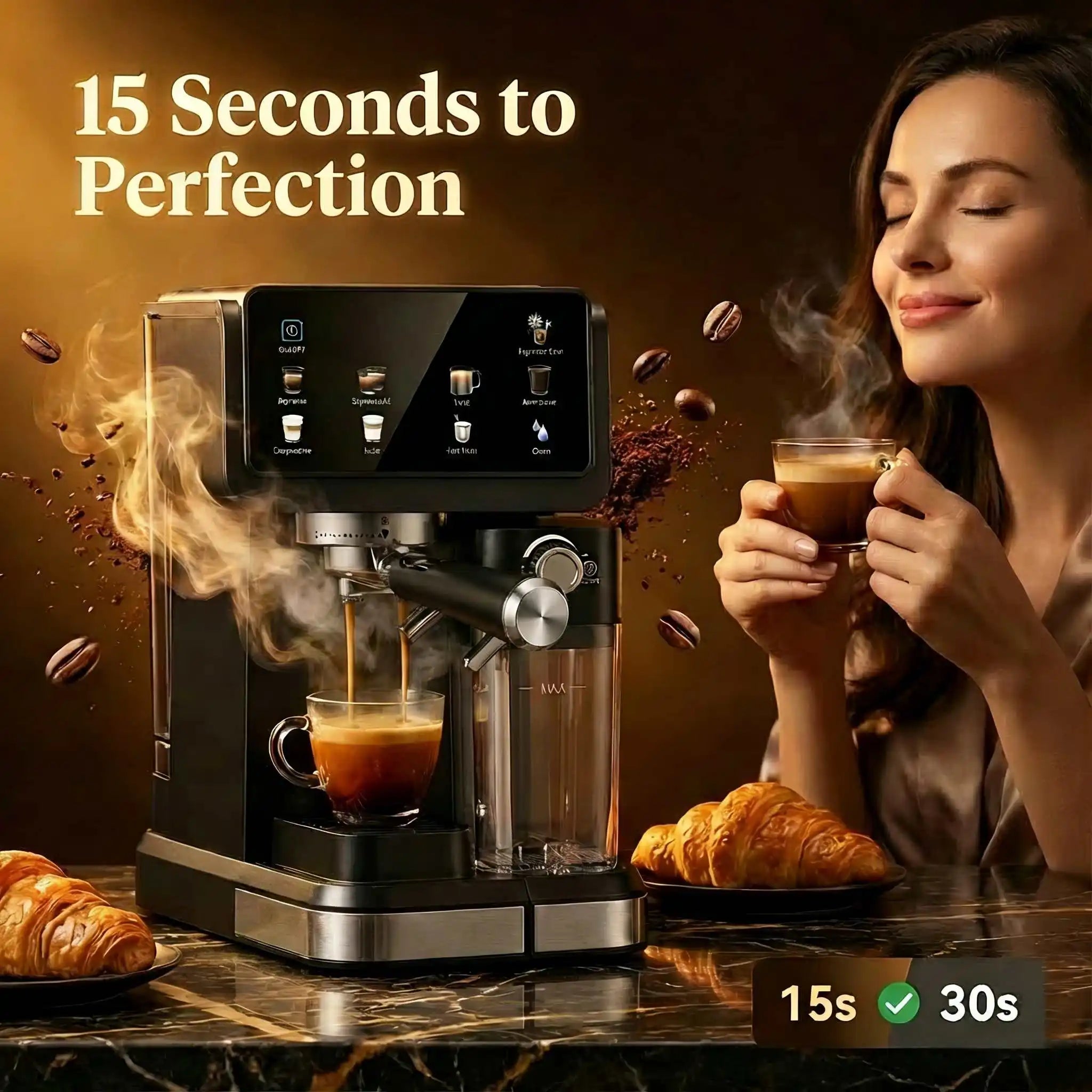 Automatic Espresso Coffee Machine 20Bar Milk Frother Touch Screen Pre-Infusion Latte Cappuccino Maker 6 Modes | Kimlud...
