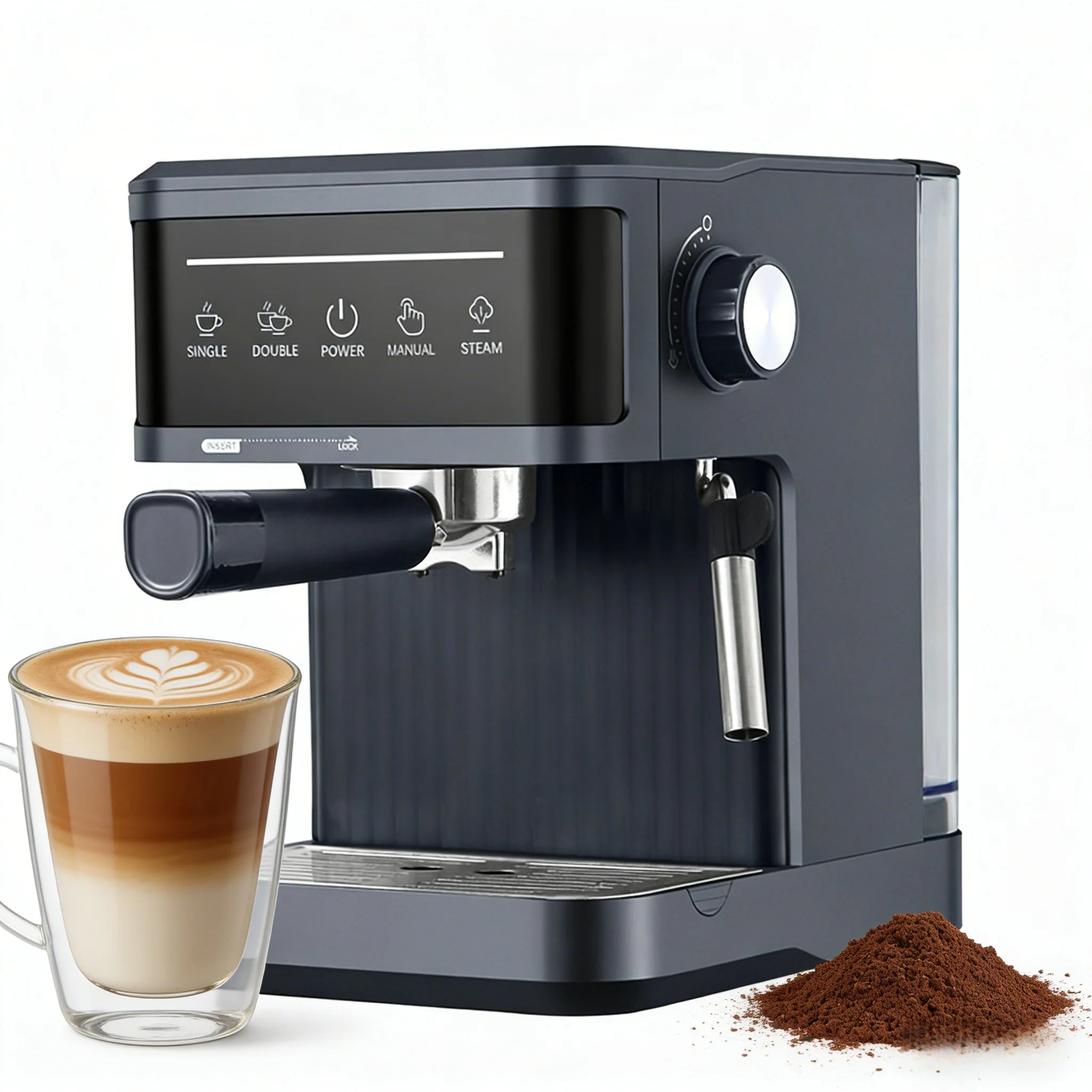 20 Bar Espresso Machine Smart Touchscreen 360° Steam Wand Cup Warmer Single Double Shot 1.8L Black | Kimlud Luxury Monitor