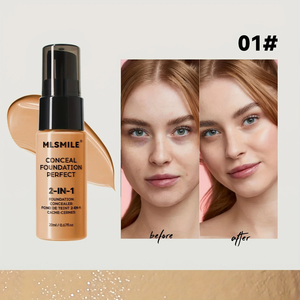 2-In-1 Oil Control Liquid Foundation And Conceal, Full Coverage Long Lasting Waterproof, Hydrating And Brightening Concealer