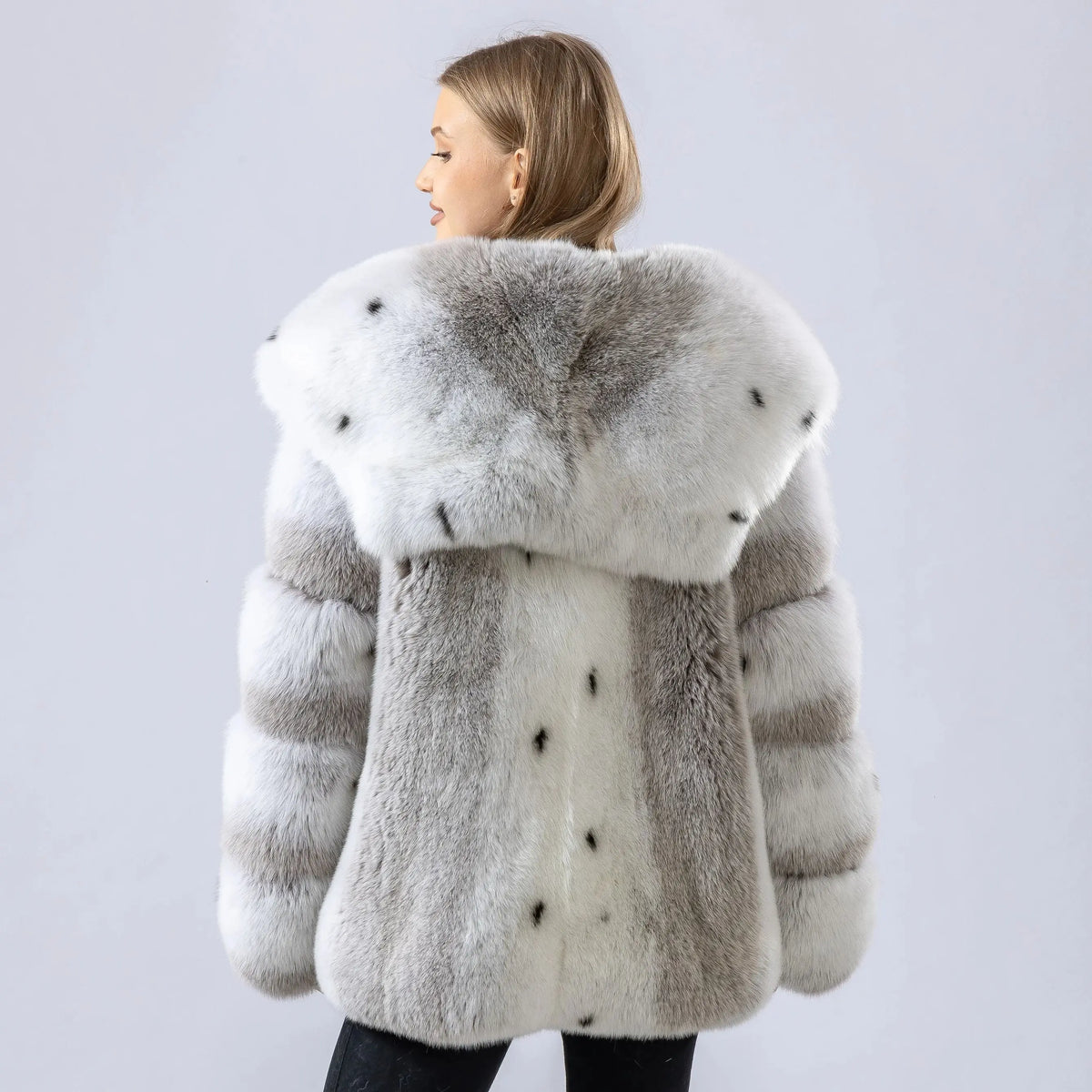 Sweet real fox fur coat with big turn down collar lynx color overcoat thick warm soft jacket length 64 cm 250461